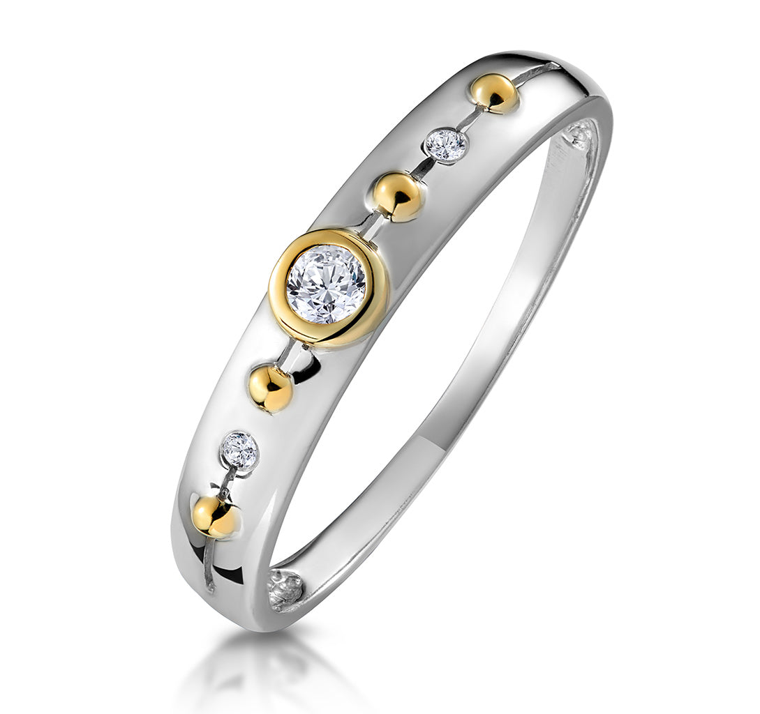 Three Stone Rubover Diamond Set Band in 9K White Gold - SIZE V